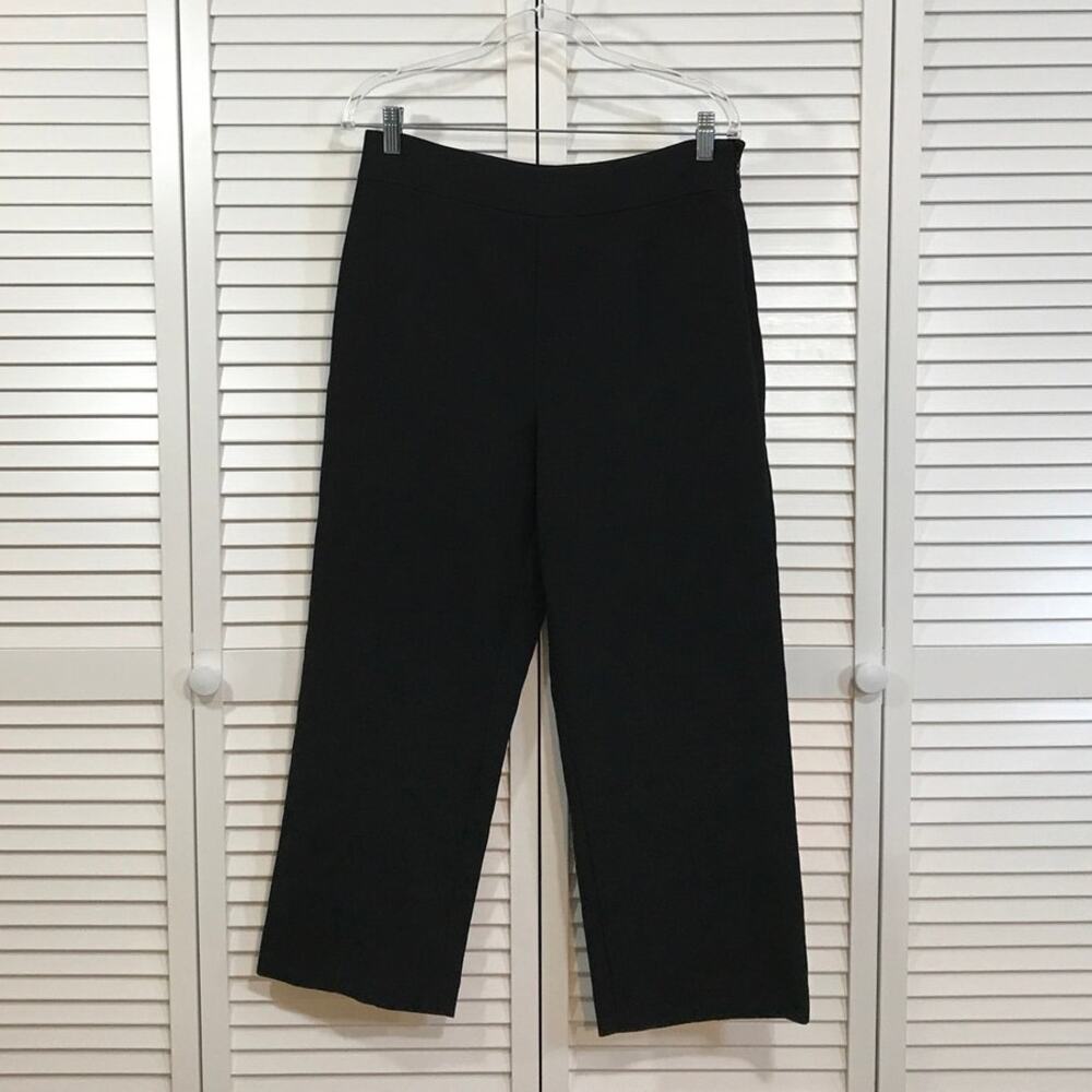 Ann Taylor Black Wide Leg Cropped Trousers Size 8 High Rise Tailored Pants